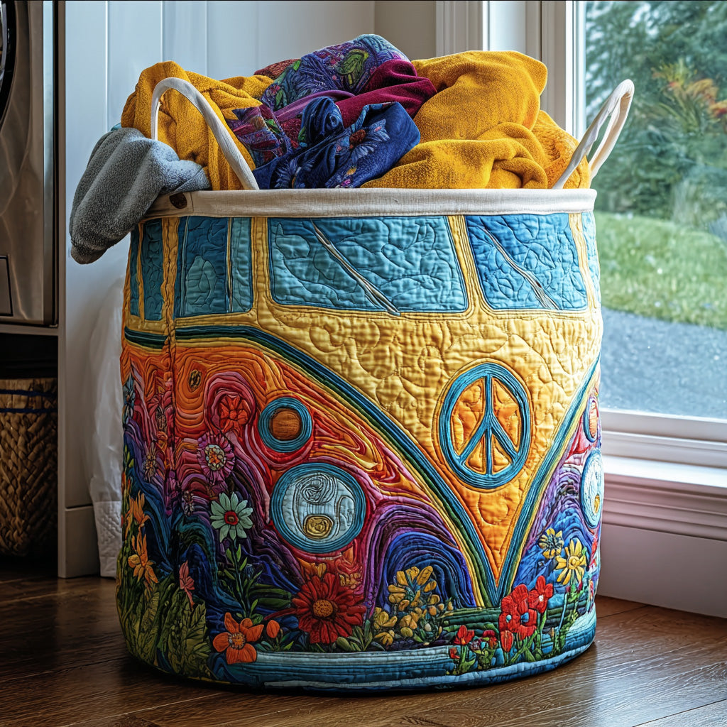 Quilted Laundry Basket in Colourful Hippie Style
