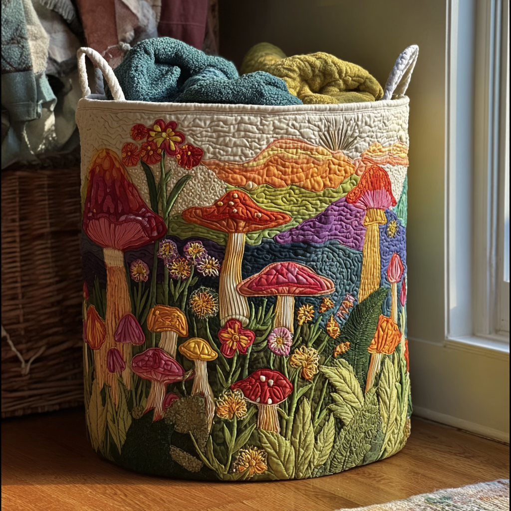 Quilted Laundry Basket with Floral Pattern