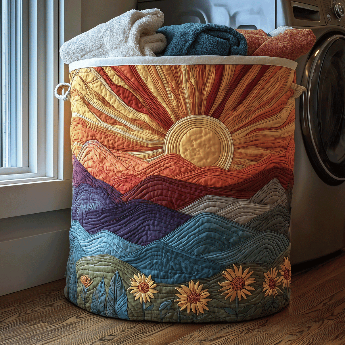 Quilted Laundry Basket with Floral Pattern