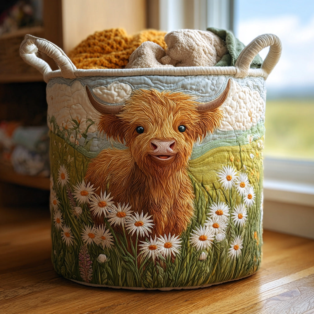Quilted Laundry Basket with Highland Cow