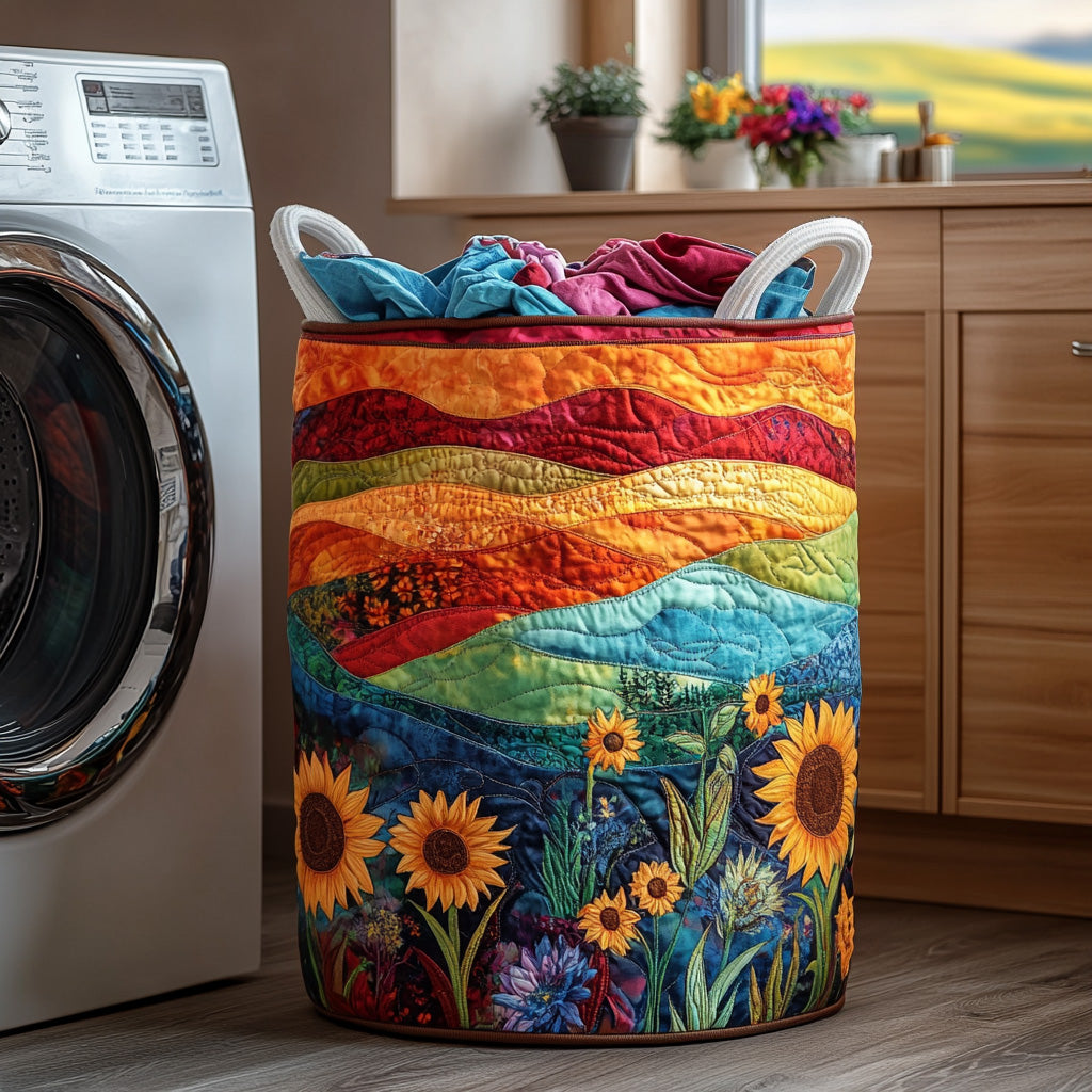 Quilted Laundry Basket with Floral Pattern