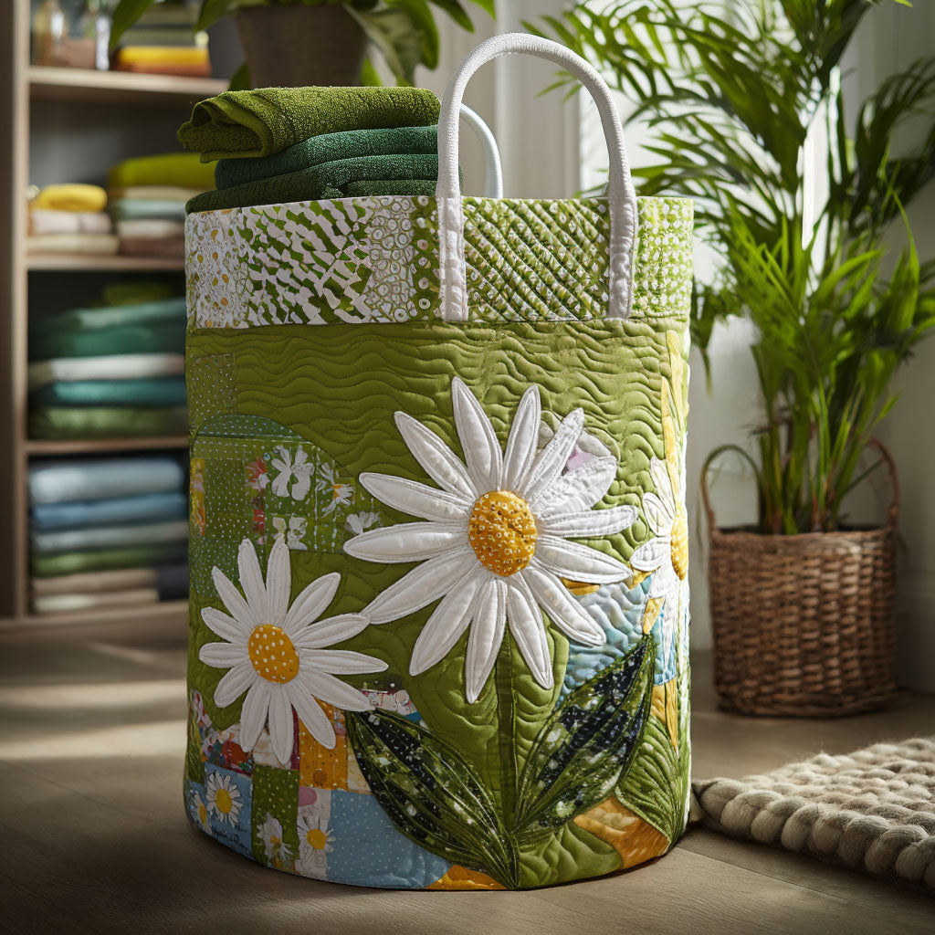 Quilted Laundry Basket with Floral Design