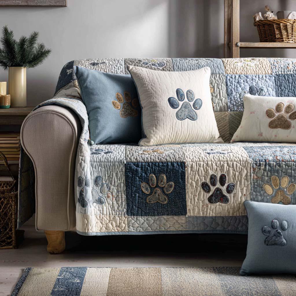 Quilted Sofa Cover – Quilted Sofa Cover with Paw Prints