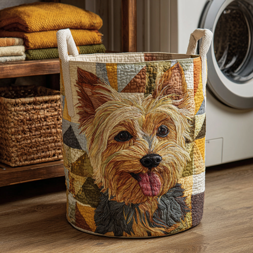 Quilted Laundry Basket with Yorkshire Terrier