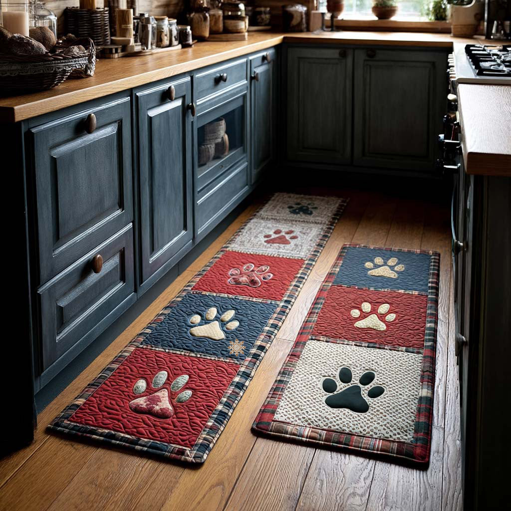 Non-Slip Kitchen Rug with Small Paw Prints