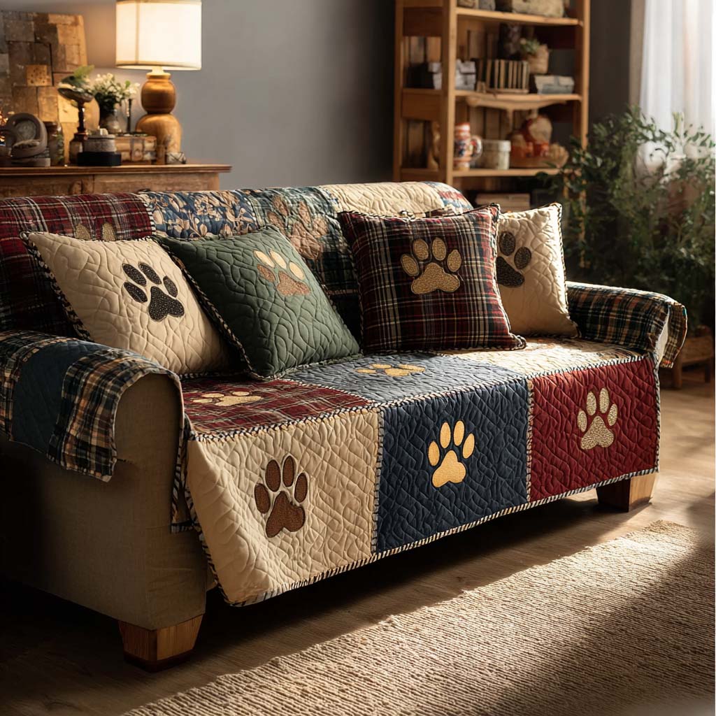 Quilted Sofa Cover – with Small Paw Prints