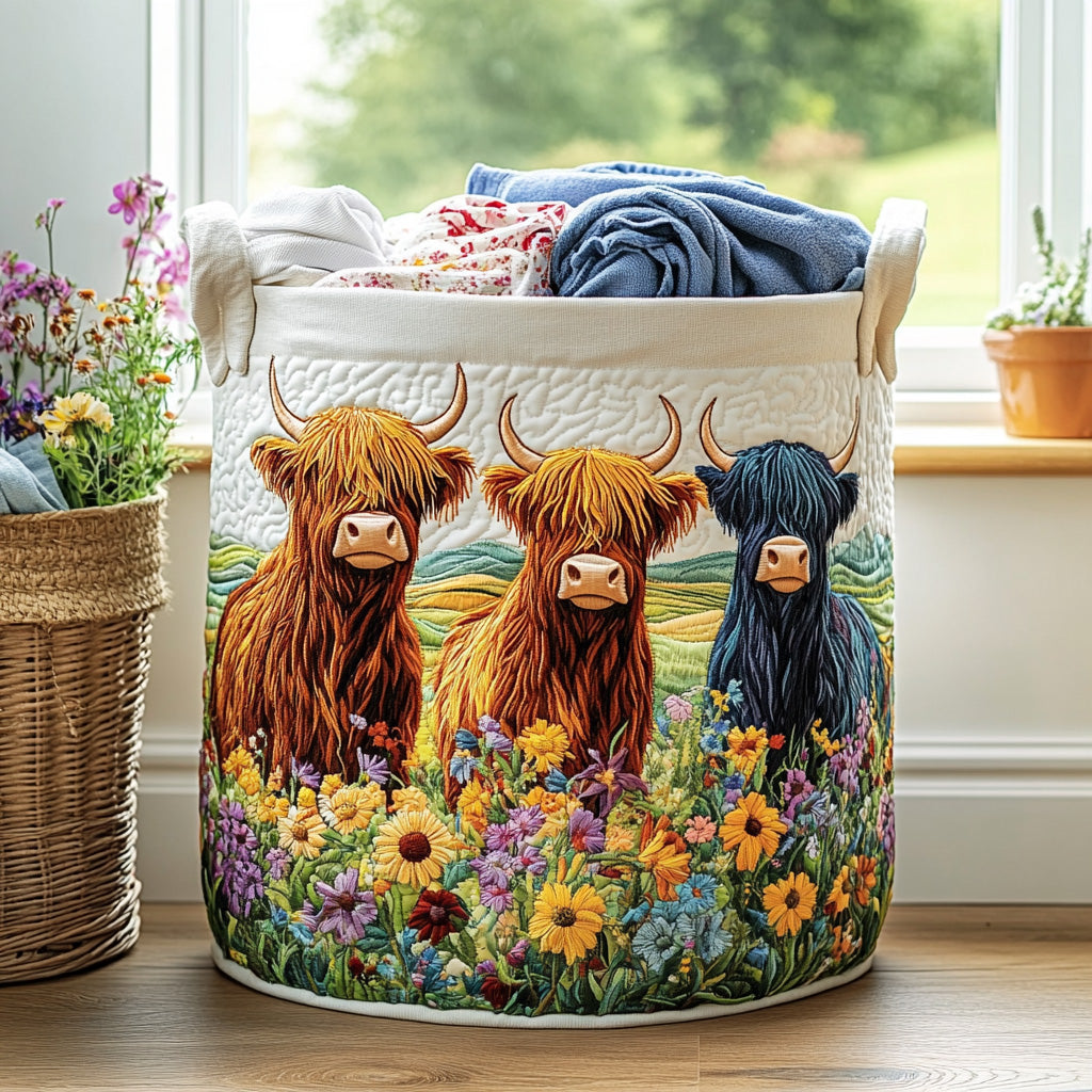 Quilted Laundry Basket with Triple Decorative Pattern