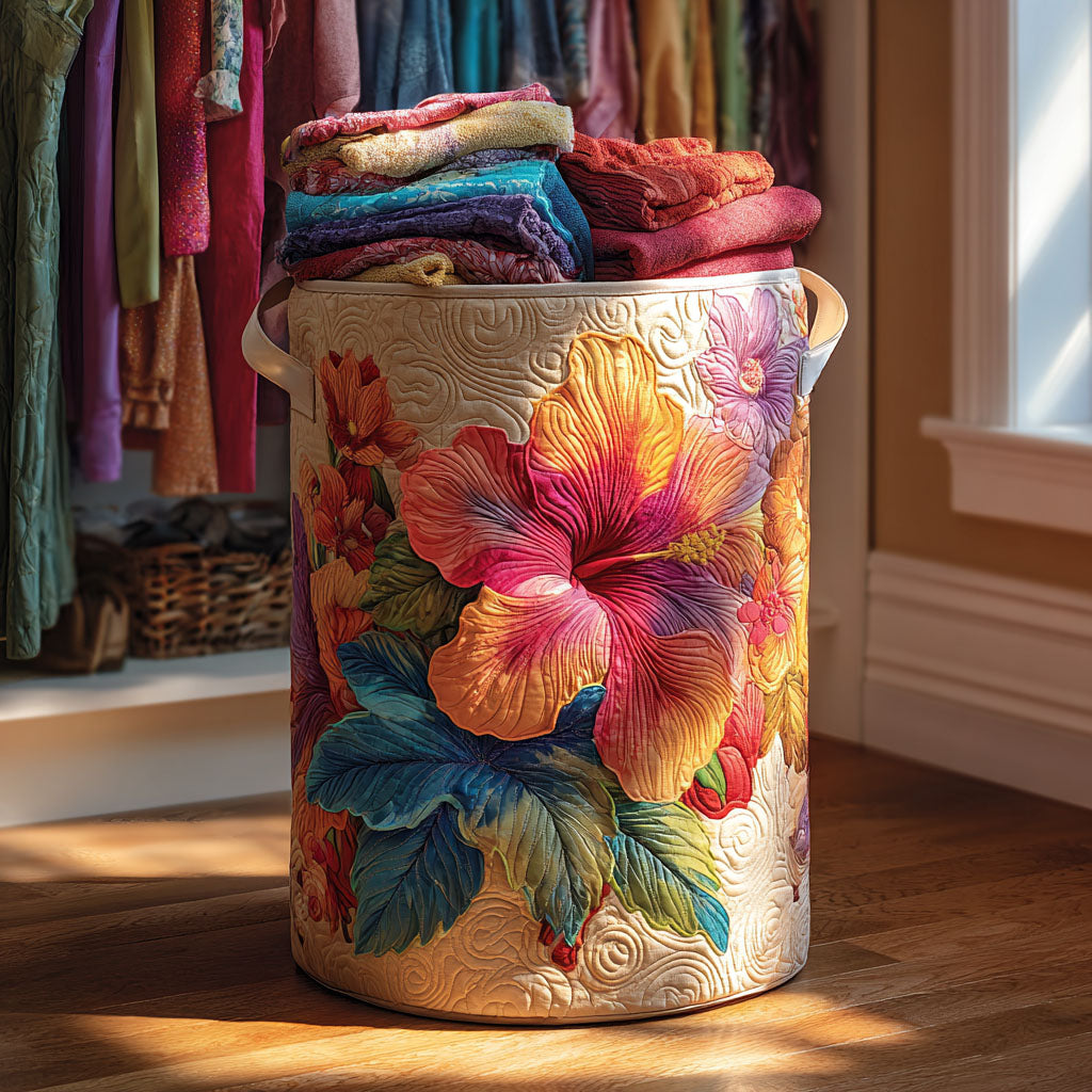 Quilted Laundry Basket with Floral Design