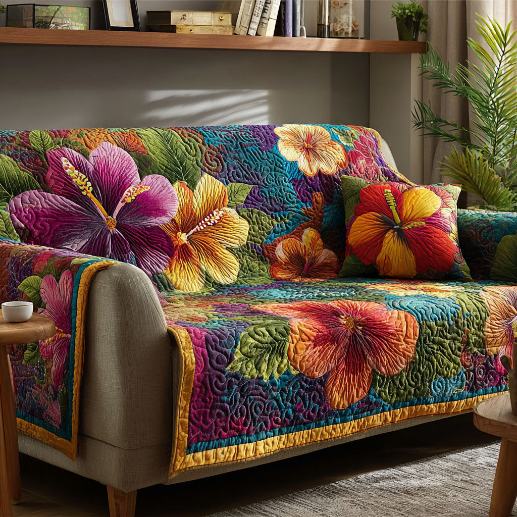 Quilted Sofa Cover with Tropical Flowers
