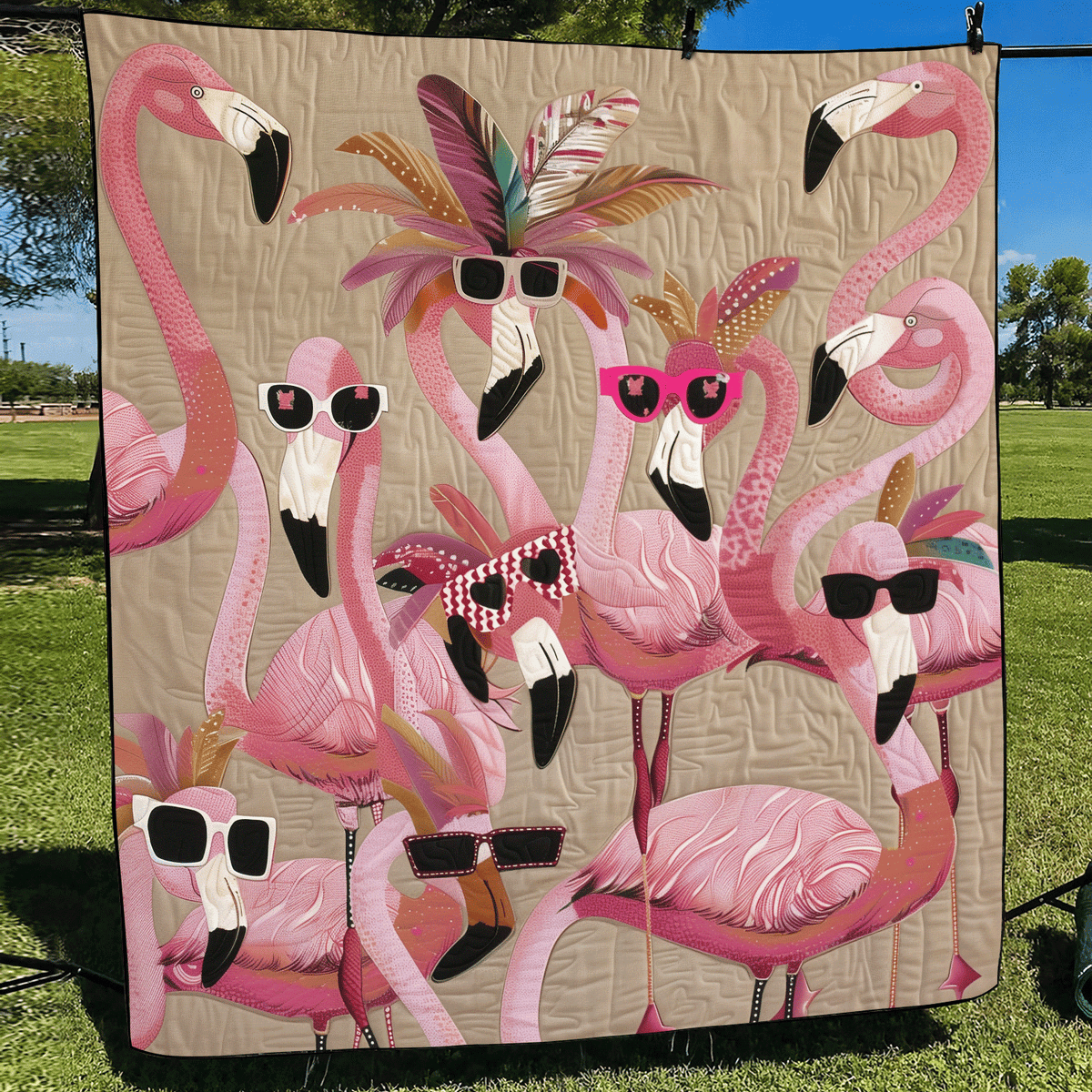 Quilted Blanket – Tropical Flamingo Delight
