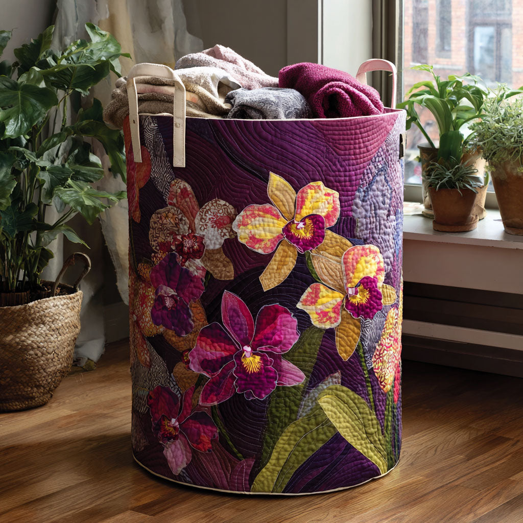 Quilted Laundry Basket with Tropical Design