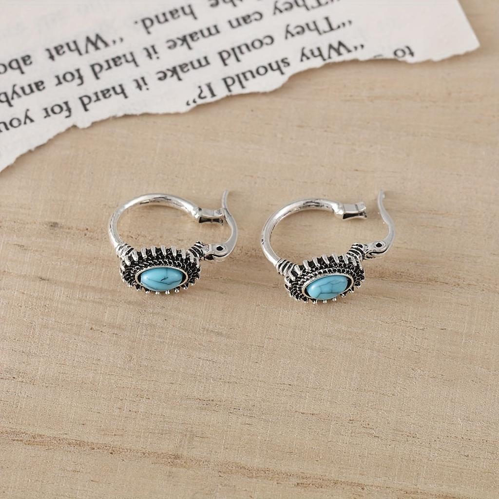 Turquoise Crest Hoop Earrings | White Gold