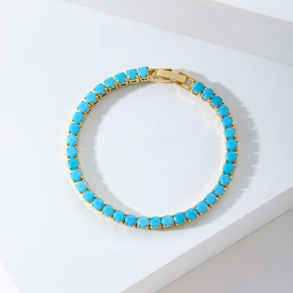 Round Tennis Bracelet in Turquoise | Gold