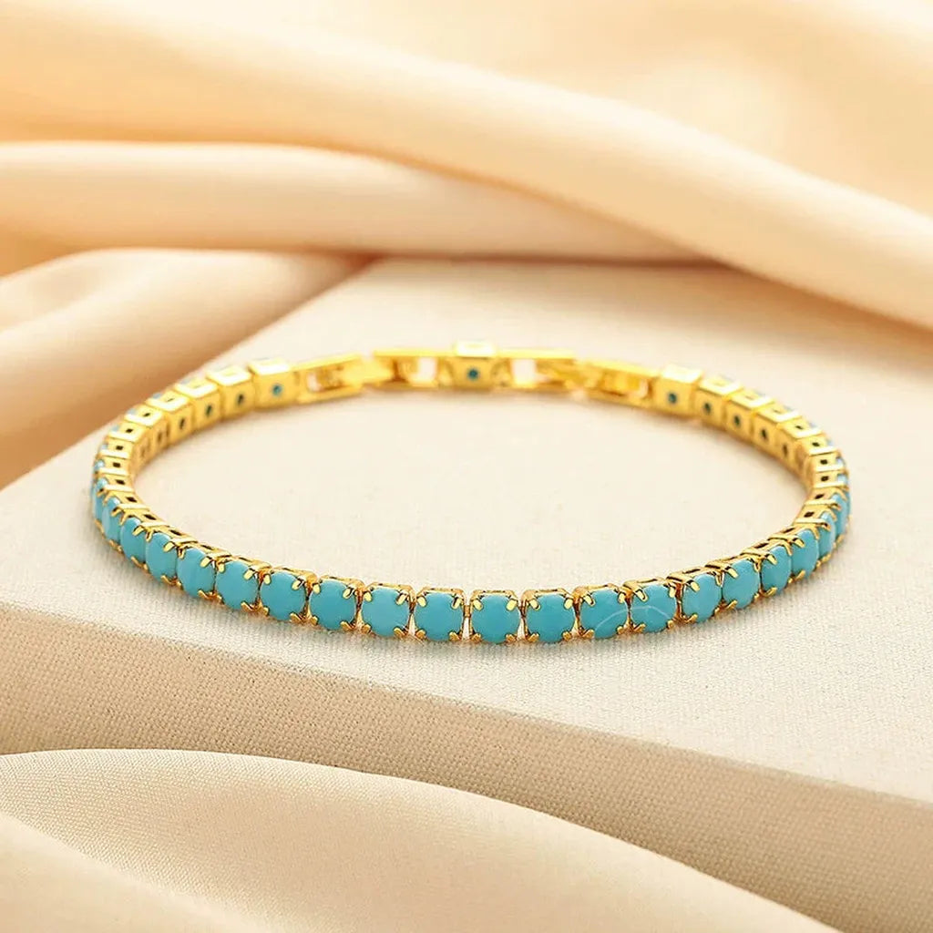 Round Tennis Bracelet in Turquoise | Gold