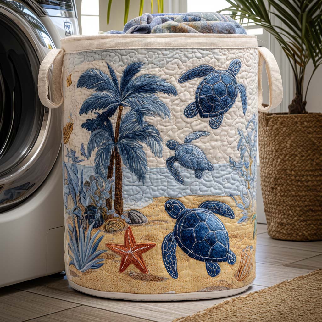 Quilted Laundry Basket with Sea Turtle