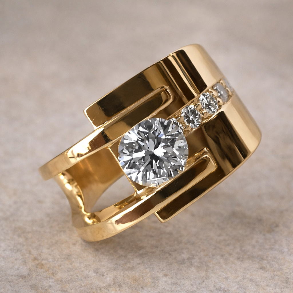 Irregular Retro Gold Ring with Zirconia