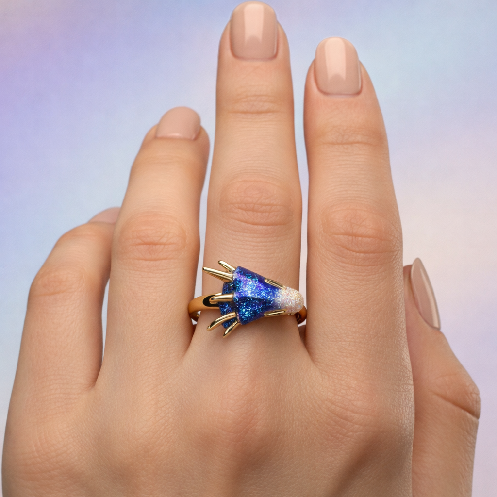 Adjustable Dragon Ring in White Gold with Enamel