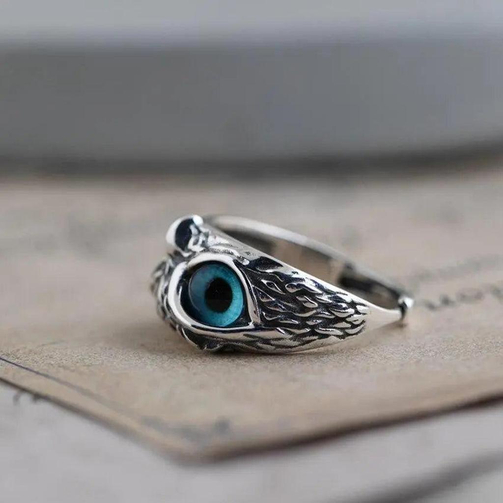 Adjustable Owl Ring with Opal in White Gold