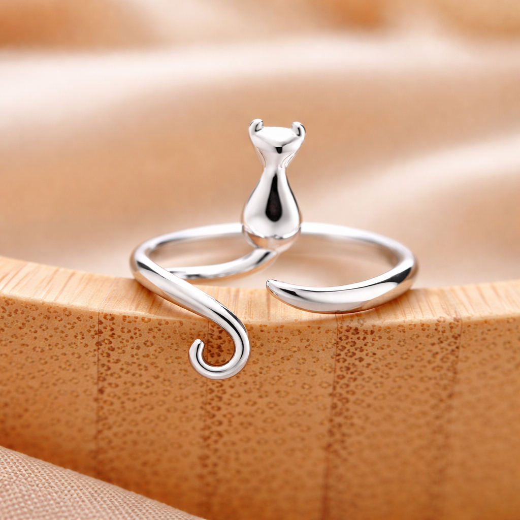 Adjustable Kitten Ring in White Gold