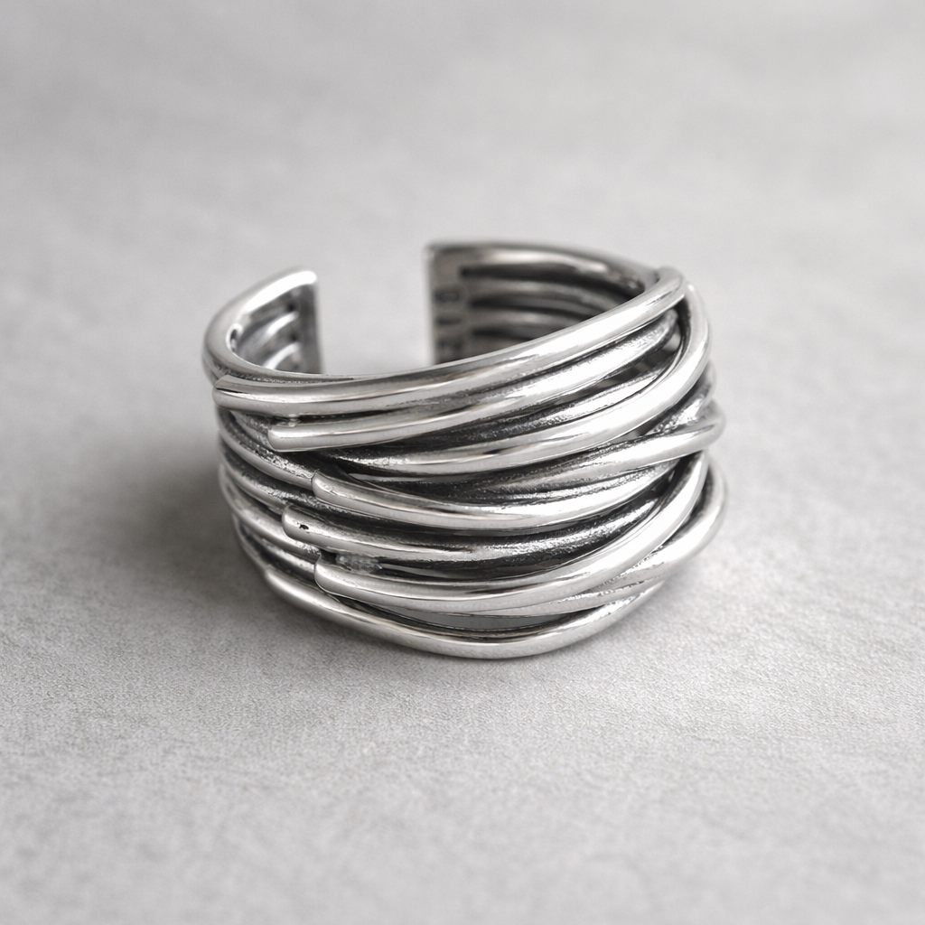 Adjustable Multi-Row White Gold Ring