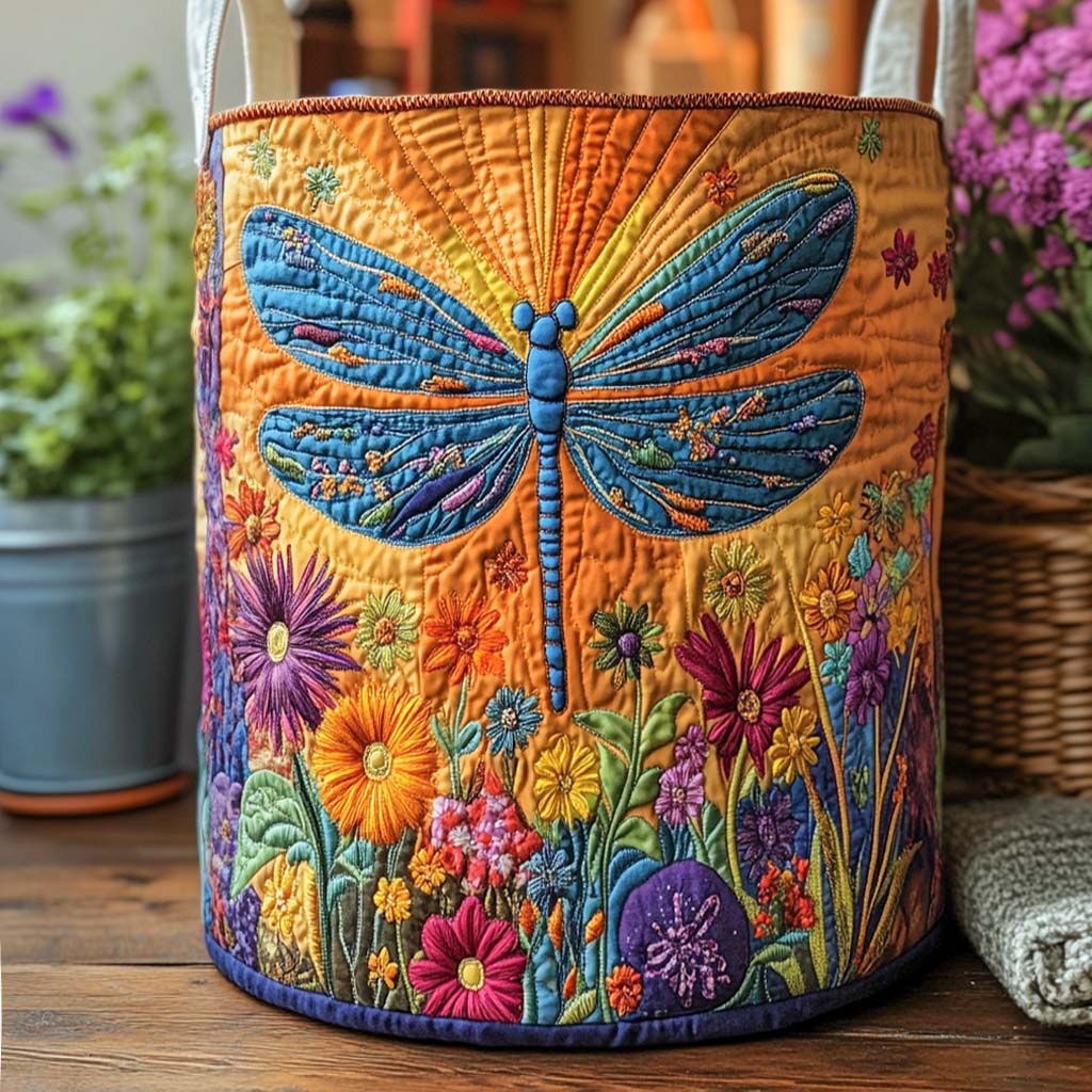 Quilted Laundry Basket with Floral Design