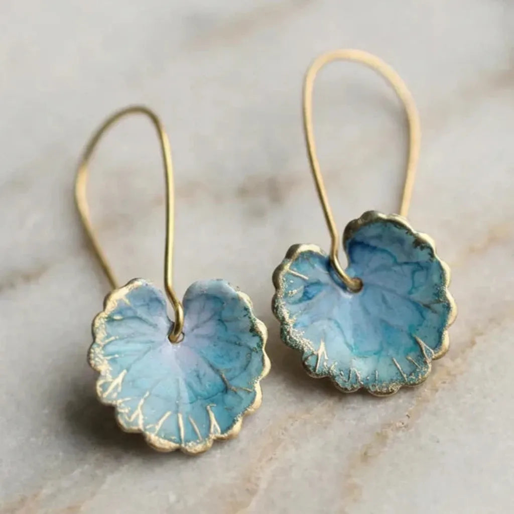 Vintage Earrings in Shape of a Blue Leaf
