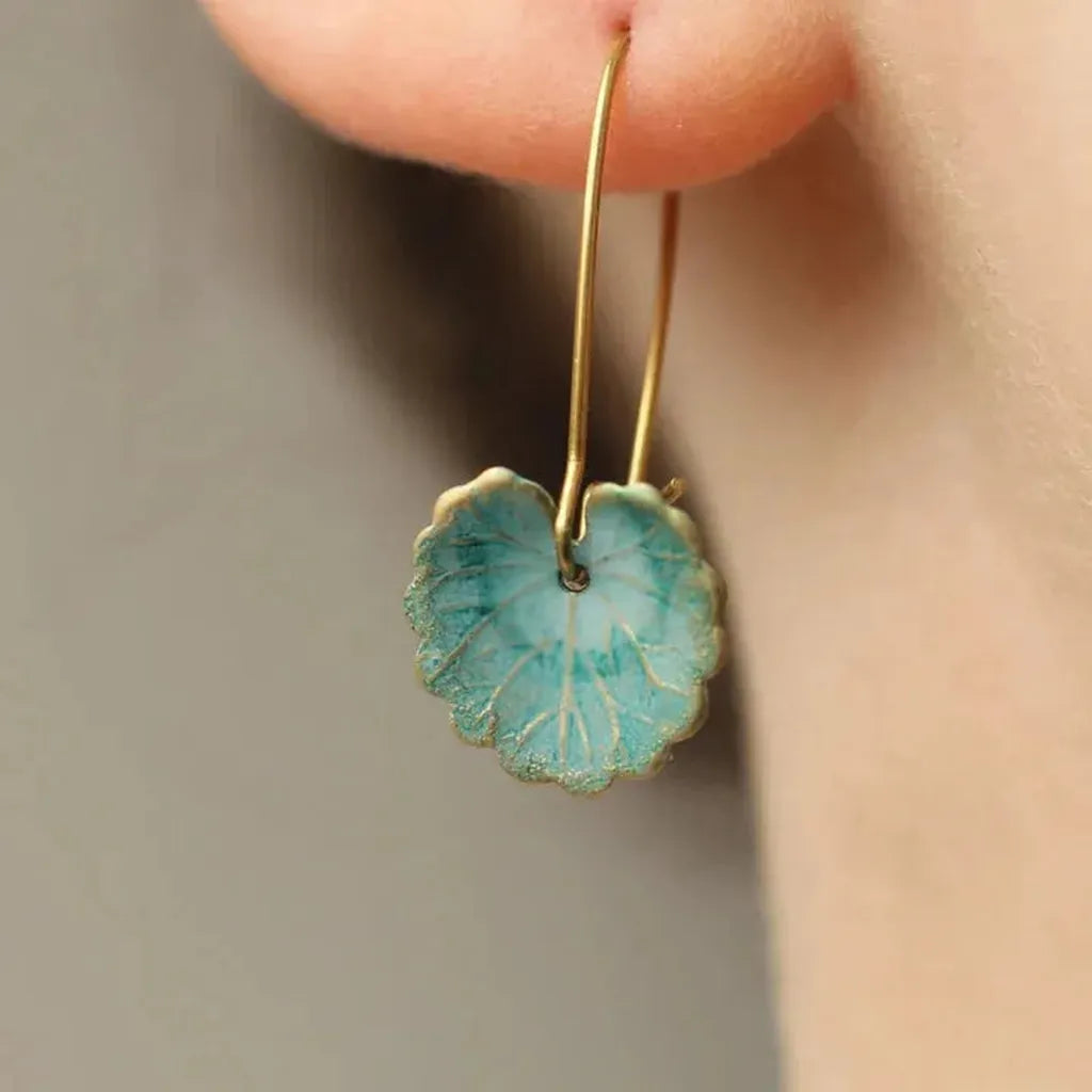 Vintage Earrings in Shape of a Blue Leaf