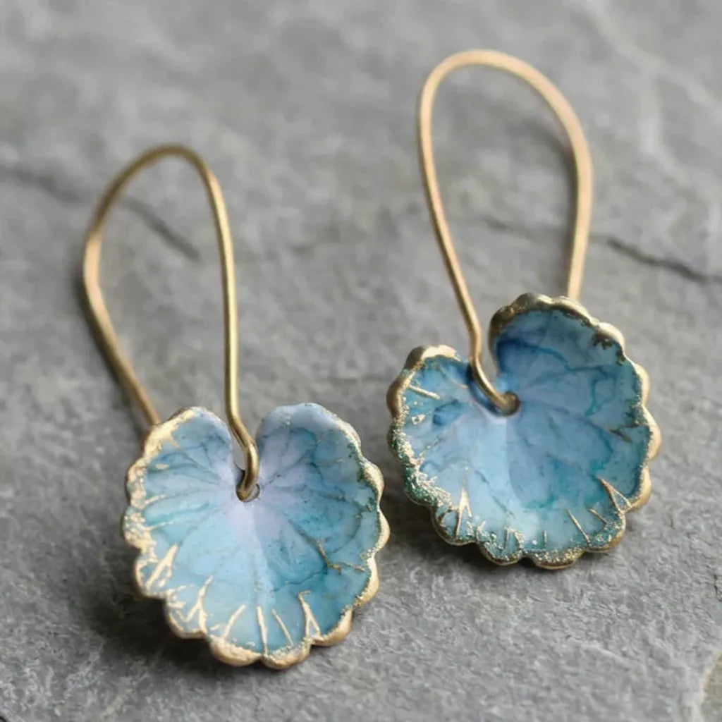 Vintage Earrings in Shape of a Blue Leaf