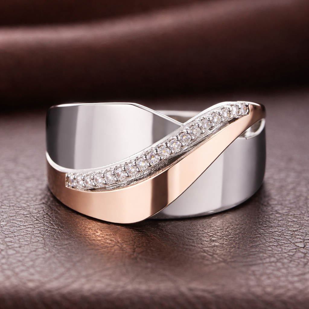 Vintage Ring in Rose Gold and White Gold with Zirconia