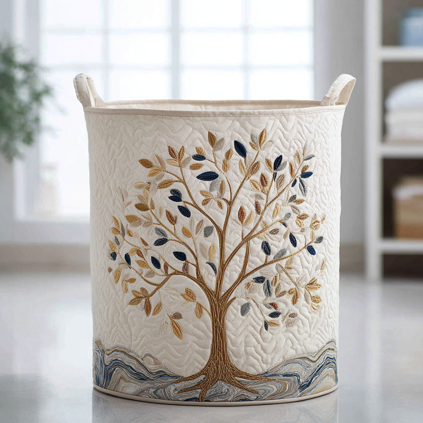 Quilted Laundry Basket with Floral Design