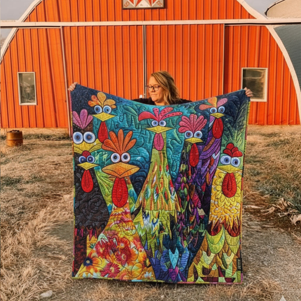 Quilted Blanket with Fantasy Chickens