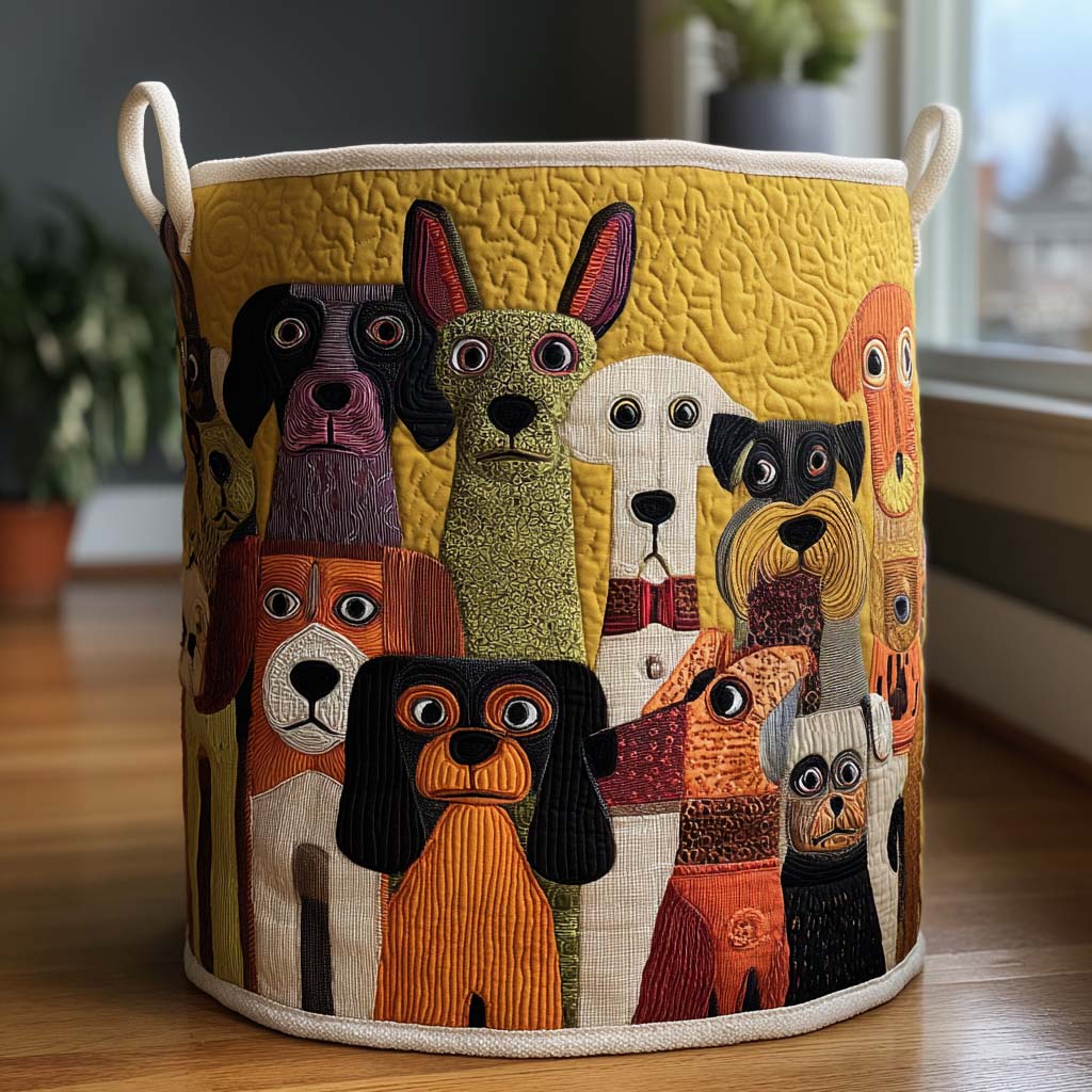 Quilted Laundry Basket with Dog Design