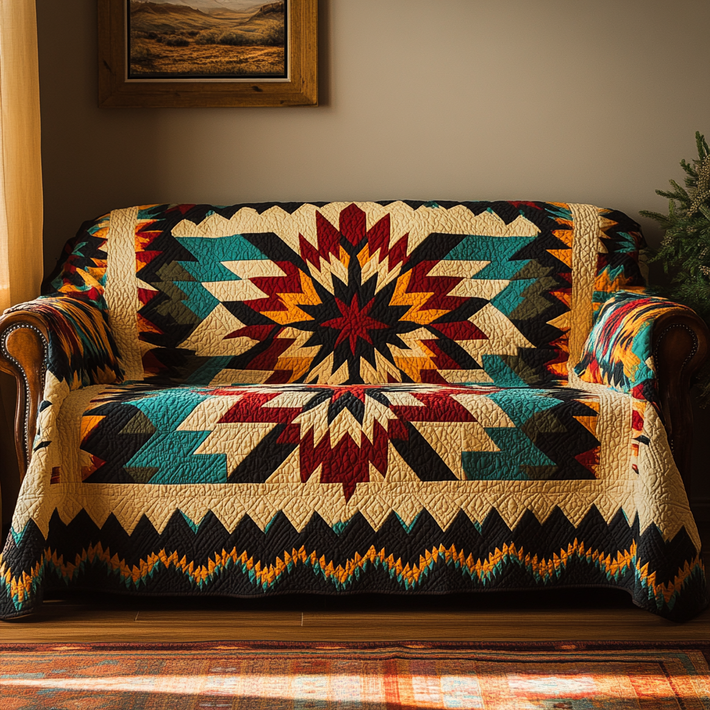 Quilted Sofa Cover with Sunset Colours