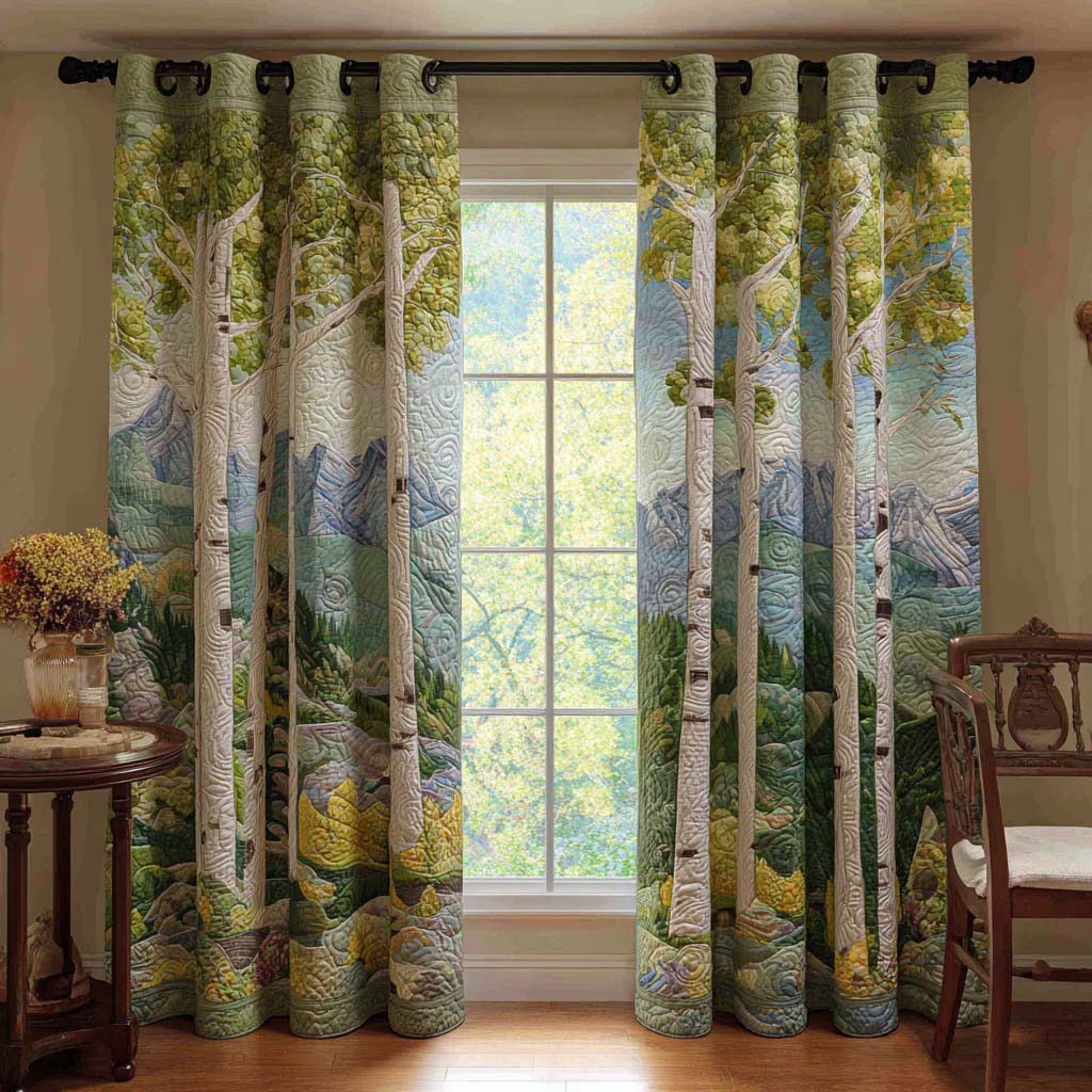 Quilted Curtains – Wildflowers Birch Path