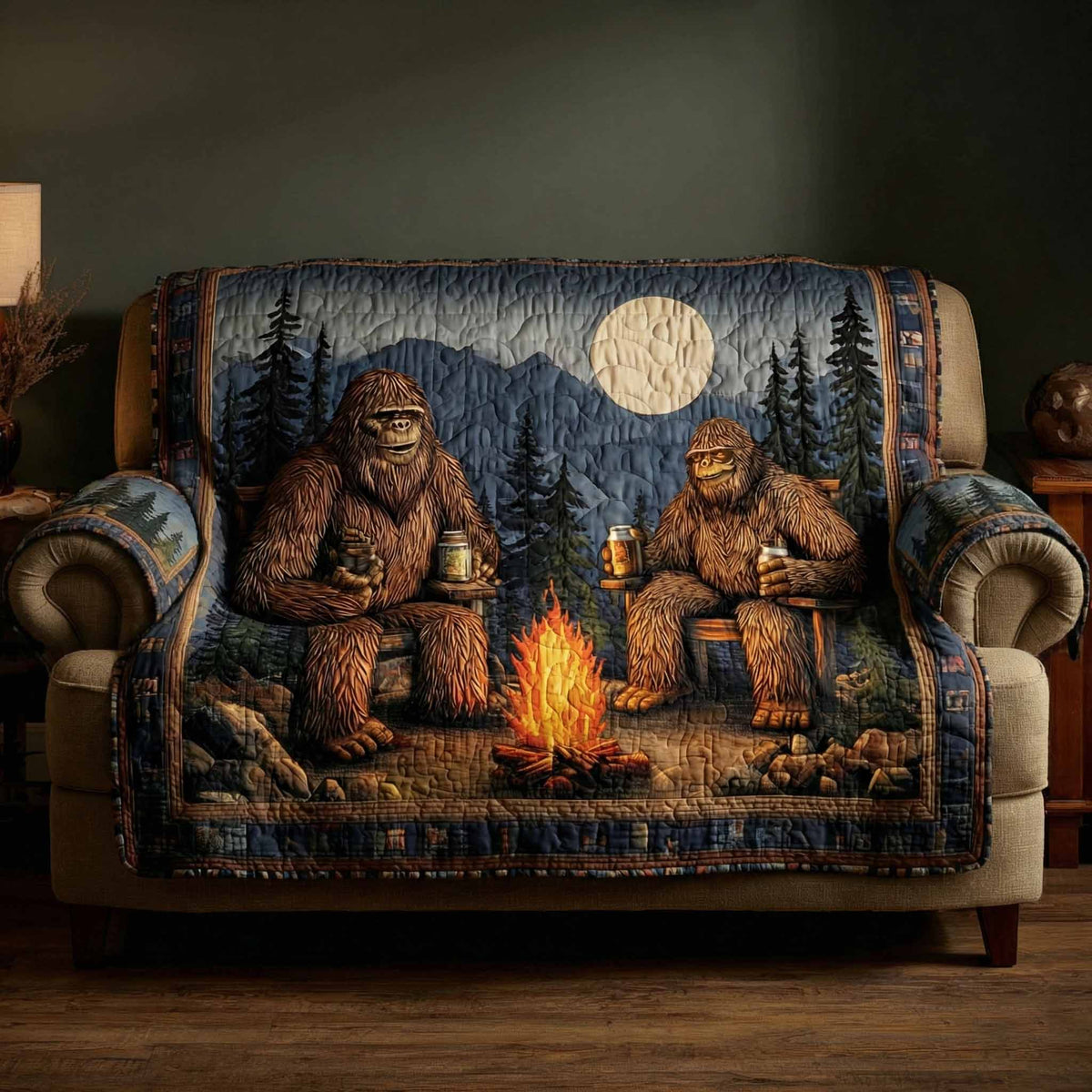 Quilted Sofa Cover with Forest Pattern