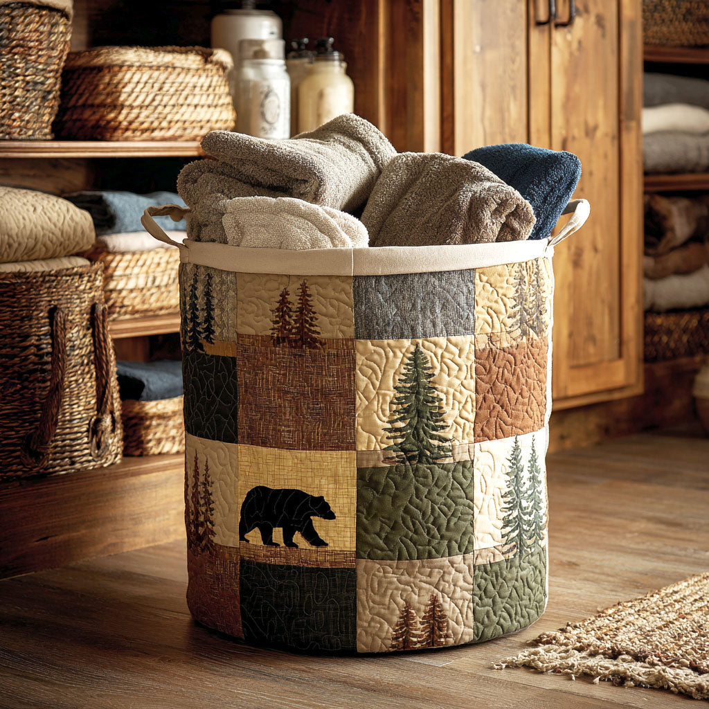 Quilted Laundry Basket with Nature Landscape