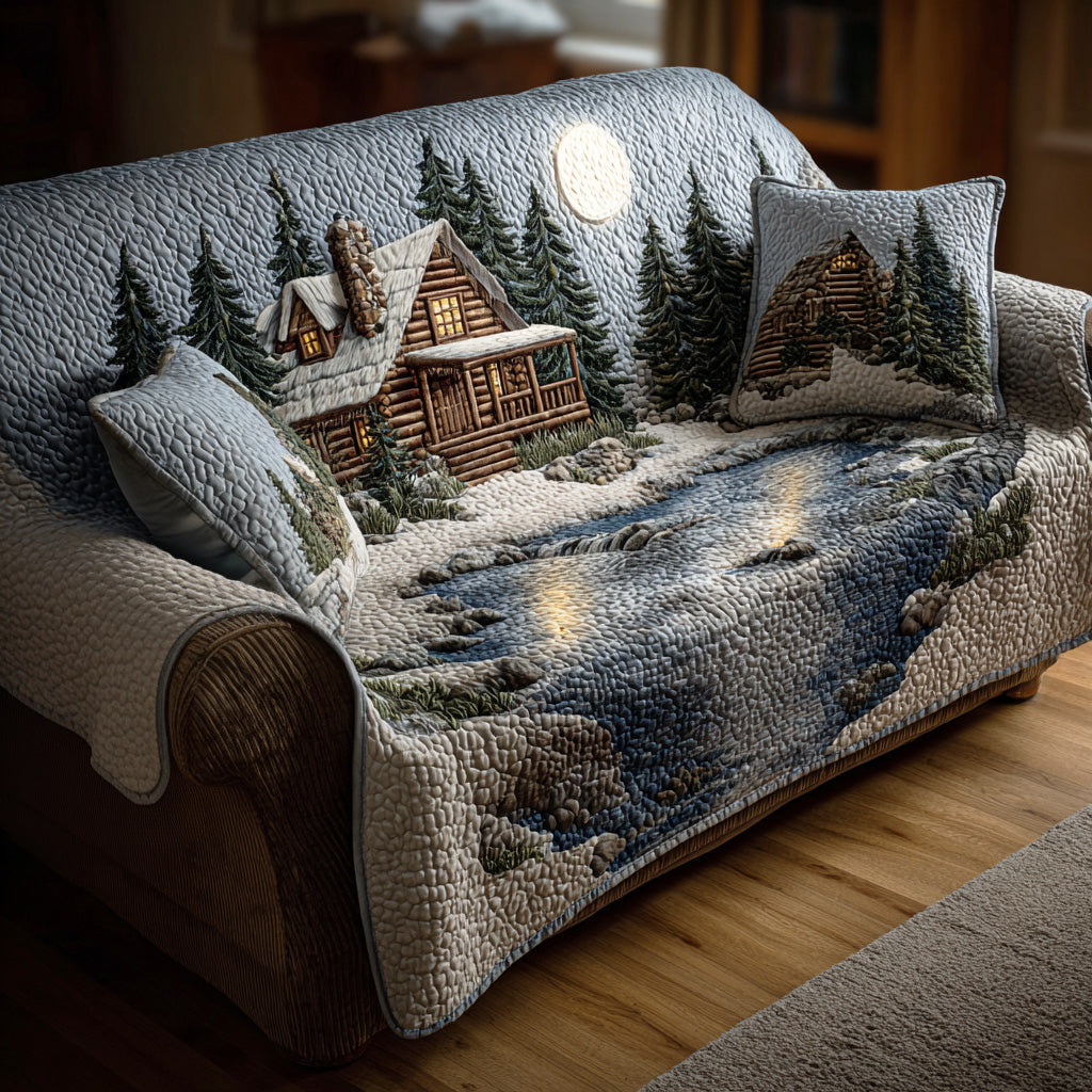 Quilted Sofa Cover in Rustic Forest Style