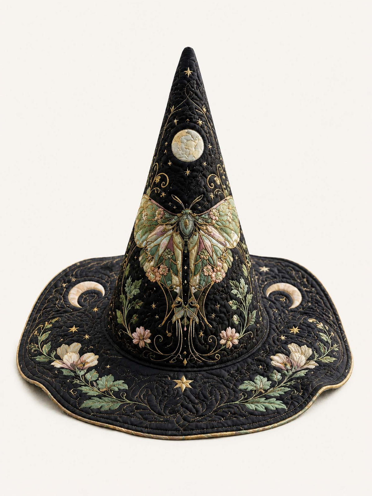 Handmade Quilted Witch Hat β Moth Fairy in Victorian Style