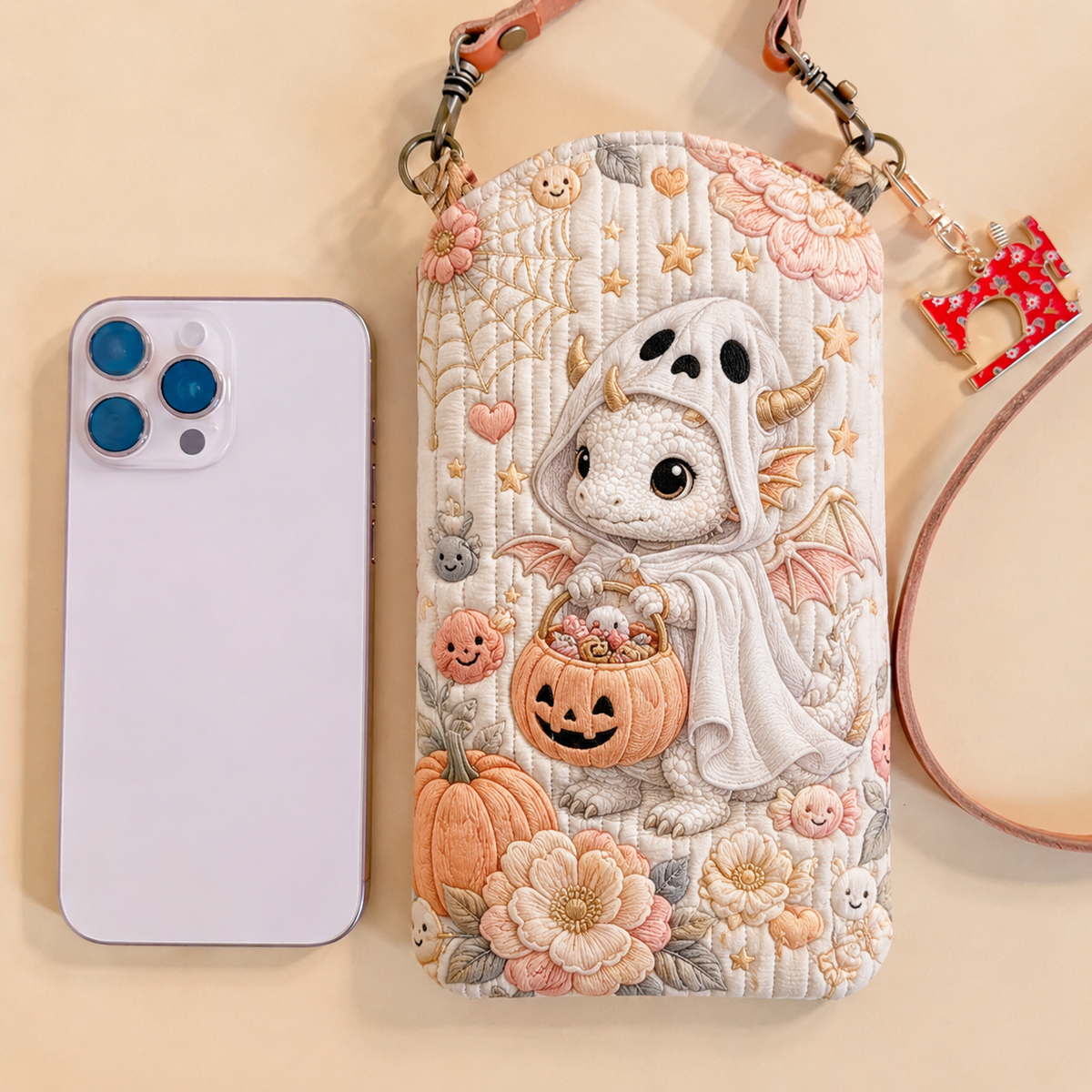 Slim Quilted Phone Crossbody Bag – Dragon in Ghost Costume