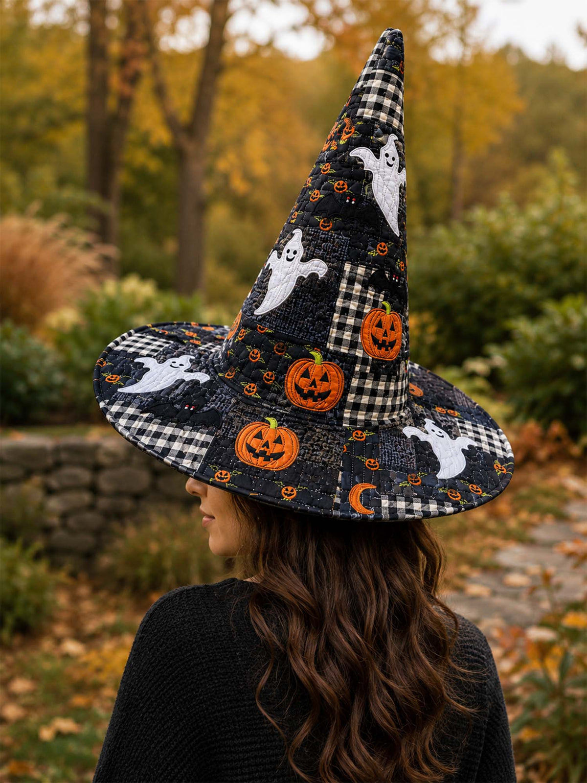 Handmade Quilted Witch Hat β Halloween Ghosts