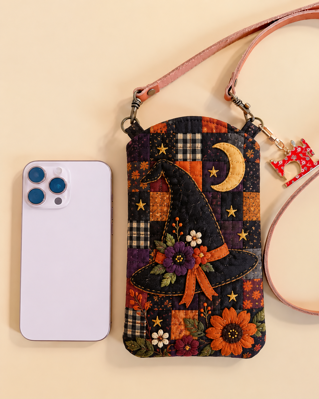 Slim Quilted Phone Crossbody Bag – Witch Hat in Moonlight Patchwork