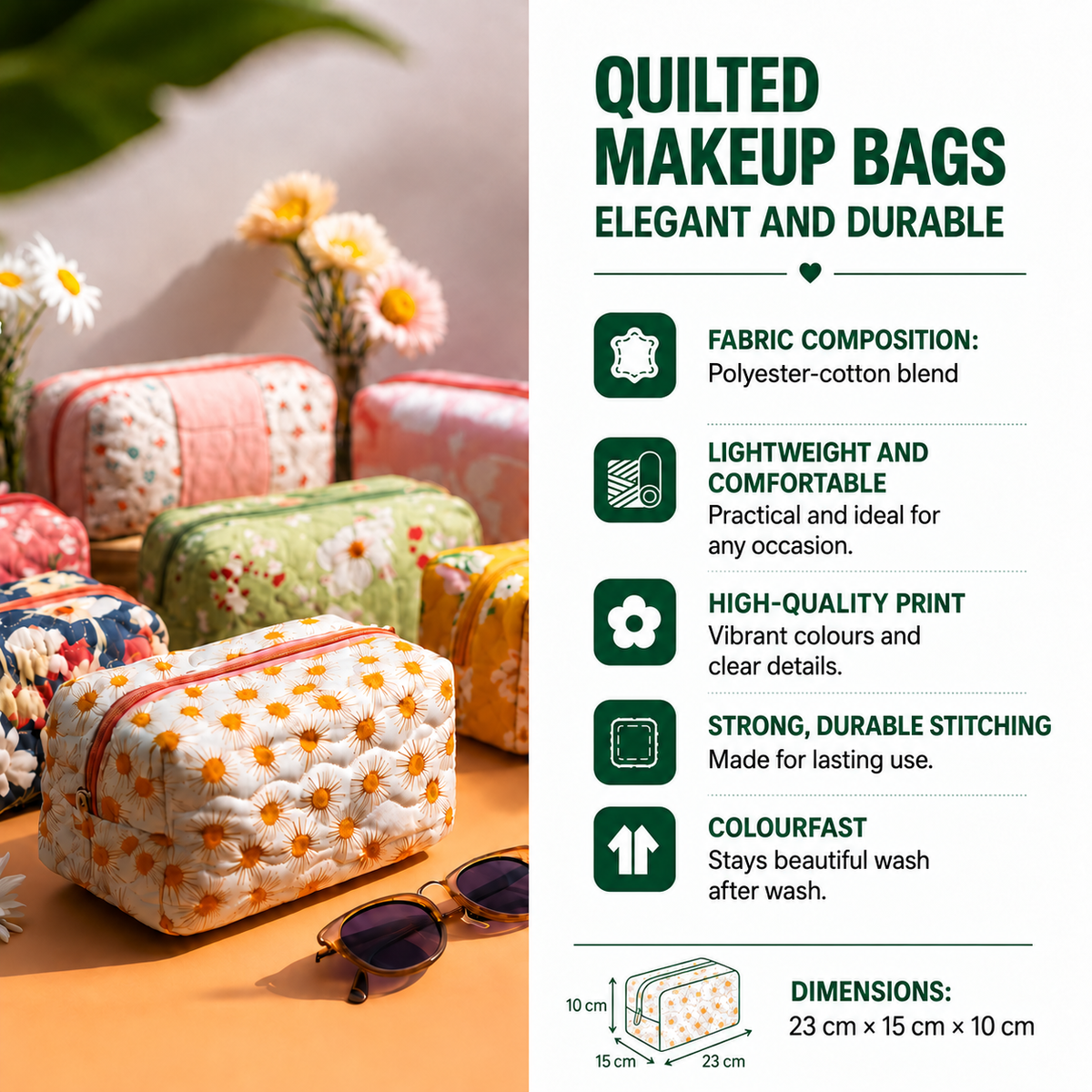 Quilted Makeup Bag with Happy Petals