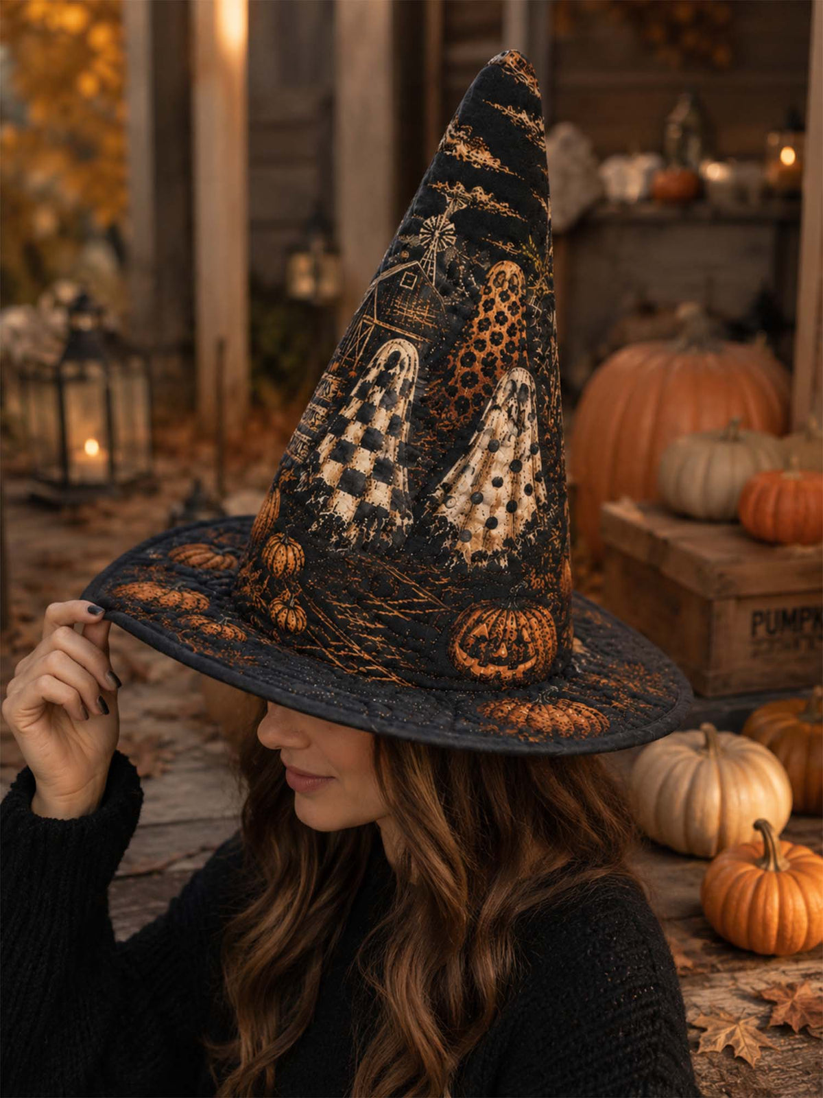 Handmade Quilted Witch Hat β Haunted Pumpkins for Halloween