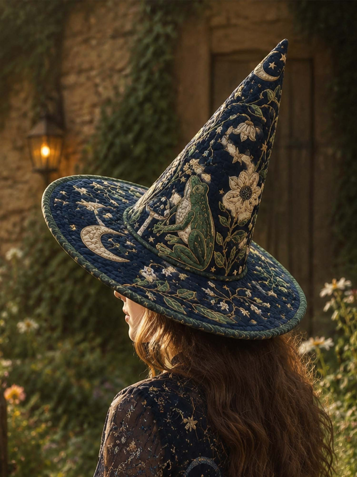 Handmade Quilted Witch Hat β Enchanted Moon Garden