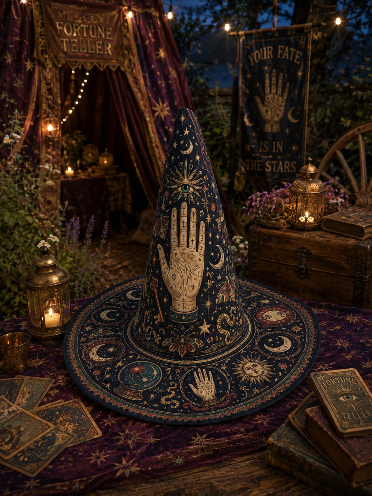 Handmade Quilted Witch Hat β Mystical Tarot and Stars