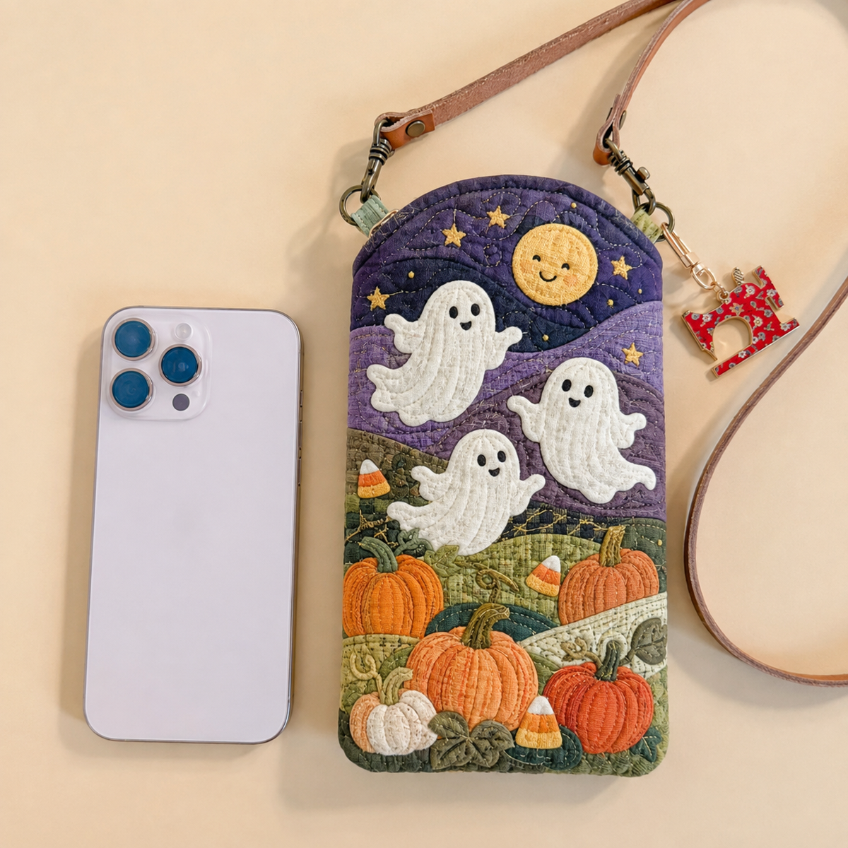Slim Quilted Phone Crossbody Bag – Friendly Ghost in the Pumpkin Patch