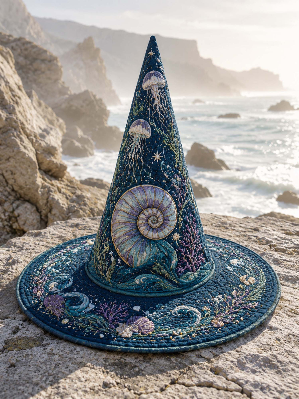 Handmade Quilted Witch Hat β Deep-Sea Mermaid in Dark Coastal Style