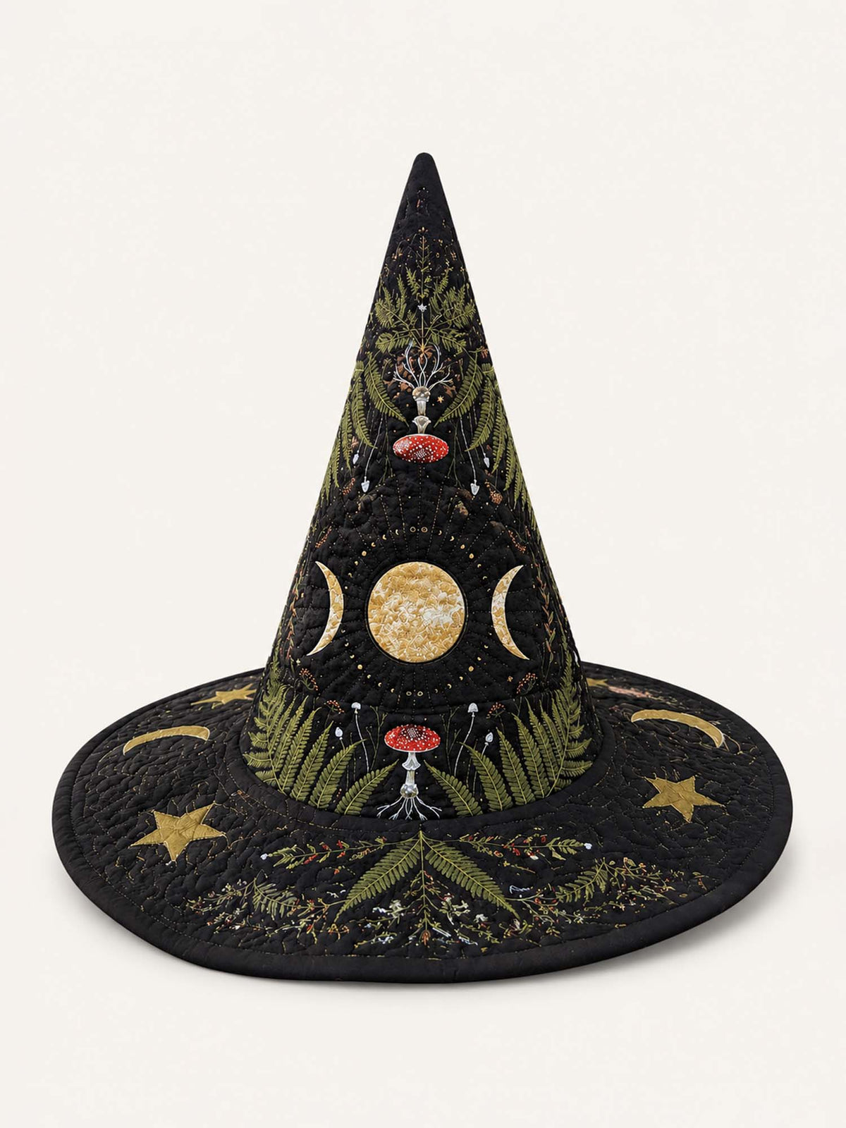 Handmade Quilted Witch Hat β Mushrooms in the Dark Enchanted Forest