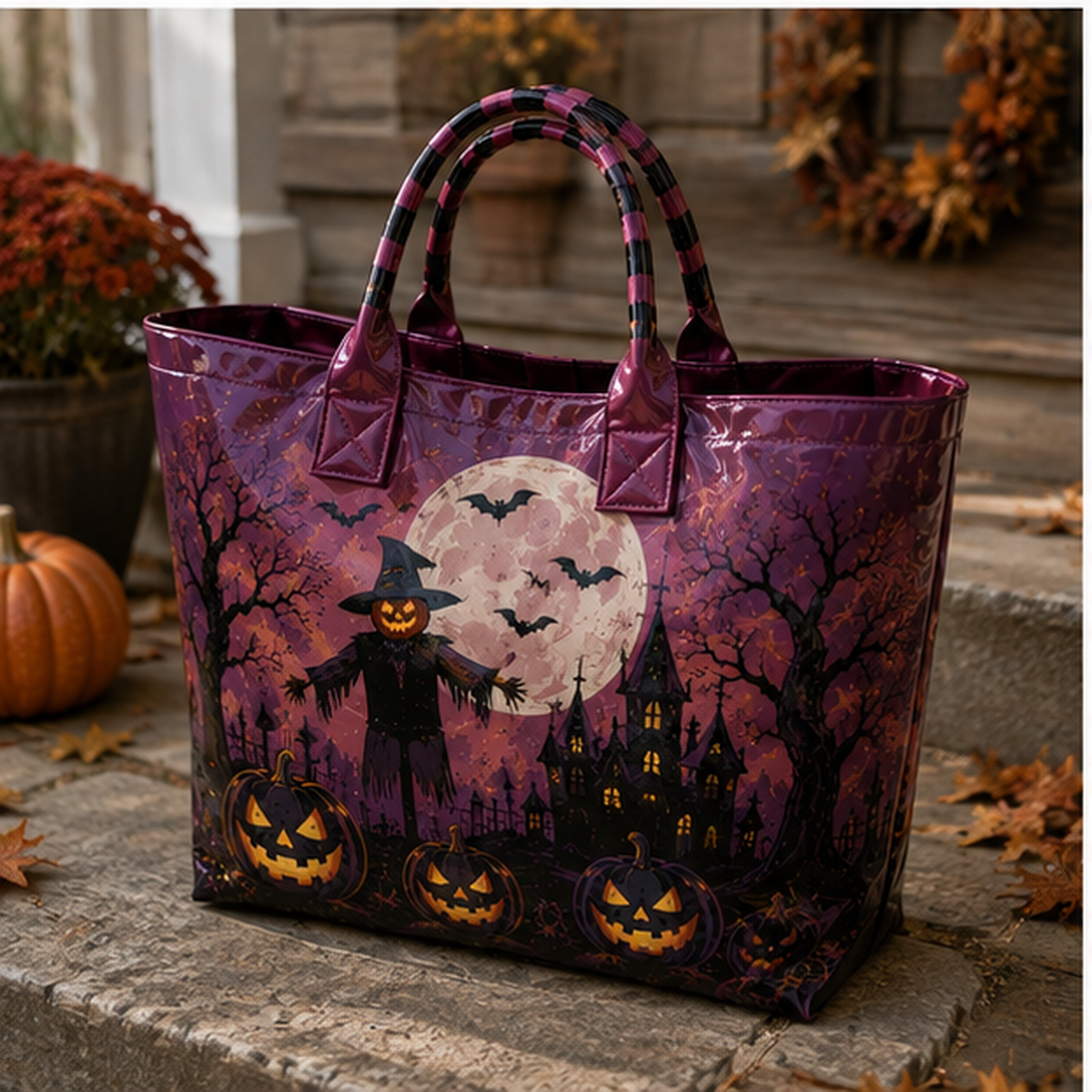 PVC Tote Bag – Scarecrow, Pumpkins and Haunted House