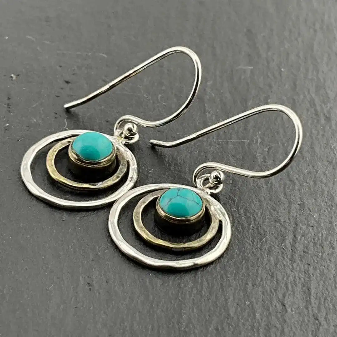 Drop Earrings with Stone in Turquoise and Rings